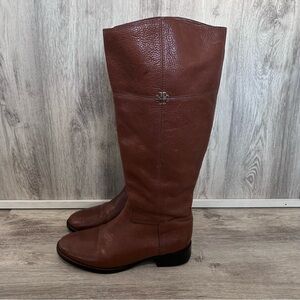 Tory Burch Jolie Tall Riding Boots Womens 9.5  Brown Pebbled Leather Equestrian
